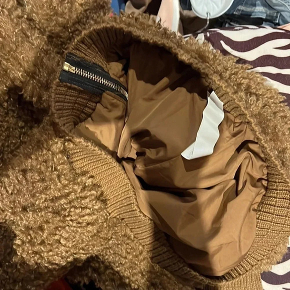 Zara tan fuzzy Sherpa bumper jacket Sz  XS - Picture 14 of 16